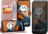 Hoesje geschikt voor Motorola Moto G34 - Privacy Screenprotector Volledig Dekkend Glas - Portemonnee Book Case Rosegoud