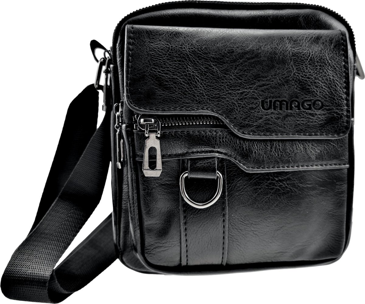 Unisex Tas - Schoudertas - Zwarte Imitatieleer - Dames - Heren Tasje - Crossbodytas