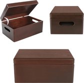 Bruine Grote Houten Doos Opbergdoos | 30 x 20 x 14 cm (+/-1cm) | Met Handvat | Met Deksel | Perfect voor Documenten, Kostbaarheden, Speelgoed en Gereedschap