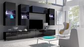TV meubel - CALABRINI 5 - met LED verlichting - Hangmeubel - Glanzend zwart - 300 cm