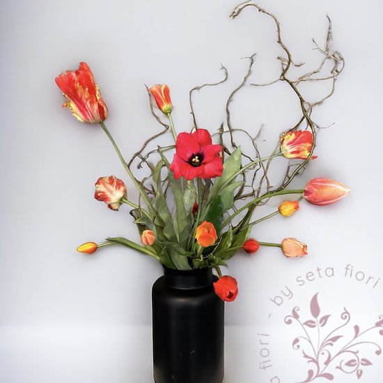 Seta Fiori - Luxe Parrott Tulip Arrangement - kunst tulpen - 75cm -