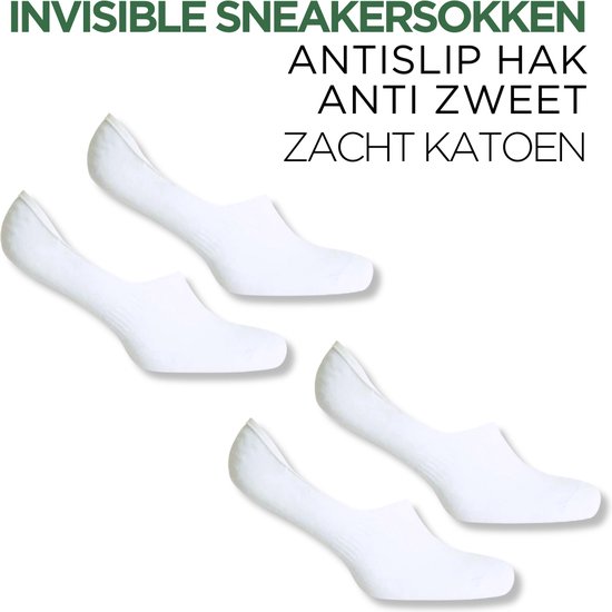 Norfolk Footies - Onzichtbare Sokken - 2 paar - Katoen Sneakersokken - No Show Sokken Heren Dames - Invisible Sneakersokken - Anti slip hak - Tokyo - Wit - 35-38