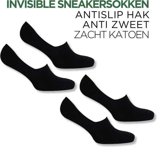 Norfolk Footies - Onzichtbare Sokken - 2 paar - Katoen Sneakersokken - No Show Sokken Heren Dames - Invisible Sneakersokken - Anti slip hak - Tokyo - Zwart - 35-38