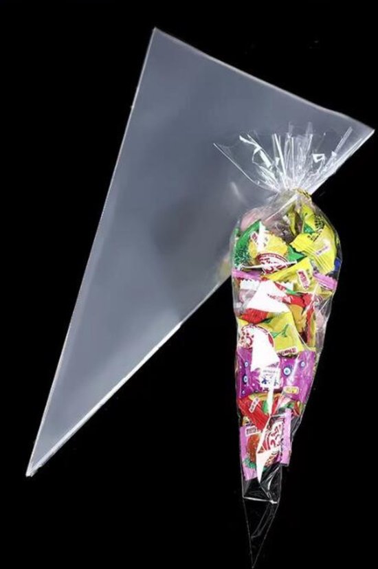 Joya Party® 100 stuks Traktatie zakjes Groot | Puntzakken doorzichtig | Puntzak transparant | Uitdeel cadeautjes voor kinderen | Snoepzakjes | Puntzakjes | Met Sluitstrips | Afmeting: 37 cm x 18 cm