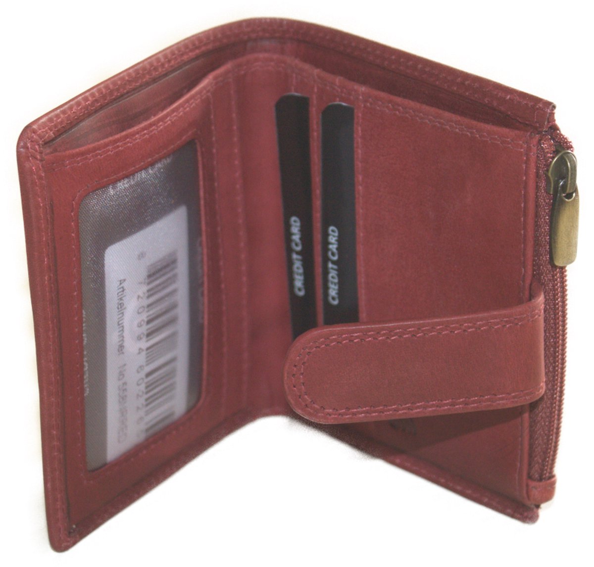 Oi retro rode lederen portemonnee afsluitbaar / compact dun beursje met ritsje voor kleingeld / plat portemonneetje afsluitbaar met lipje / RFID SAFE / retro rood leer / 558Red NR