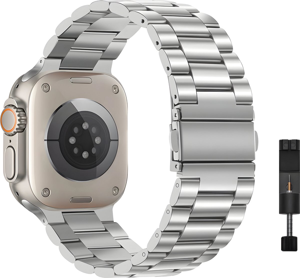 Innerlight® Metal - Zilver - 38mm / 40mm / 41mm - Metalen bandje geschikt voor Apple Watch - Stainless Steel Watch Band - Geschikt als Apple watch bandje voor Series 1/2/3/4/5/6/SE/7/8/9/10