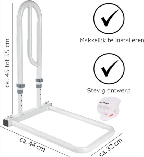 Bedsteun - Bedbeugel INCL Lampje - Transferbeugel - Bedgreep - In hoogte verstelbaar - Tot 100 kg - Gemakkelijk in elkaar te zetten