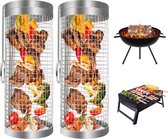 Rolling Grill Basket Stainless Steel BBQ Accessories for Camping Outdoor - Vegetables, Meat, Fish, Shrimp - 2 Pcs