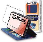 ebestStar - Hoes voor Samsung Galaxy S22 5G, Wallet Etui, Book case hoesje, Donkerblauw, Rood + Gehard Glas