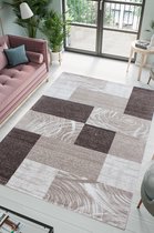 Flycarpets Jaden Modern Vloerkleed Geblokt - Bruin / Beige / Creme - 80x300 cm - Laagpolig Tapijt Loper