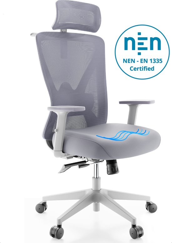 Backerz® Ergonomische Bureaustoel voor Volwassenen Volledig Verstelbaar - NEN-EN1335 gecertificeerd - Motion Mesh - Wit
