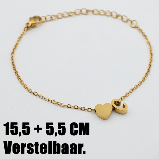 Bracelet Lettre Z Doré - Acier Inoxydable - Pendentif Initiale & Coeur - Bracelet Initiales sur Étiquette Cadeau - Pax Amare - 15,5 cm + 5 cm réglable