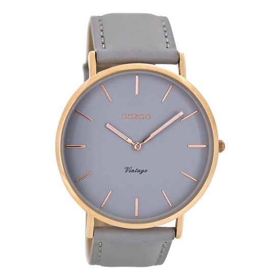 OOZOO Timepieces - Rosé goudkleurige horloge met licht grijze leren band - C8130