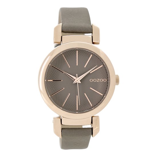 OOZOO Timepieces - Rosé goudkleurige horloge met taupe leren band - C9488