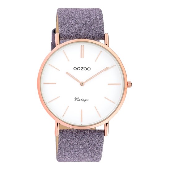 OOZOO Timepieces - Rosé goudkleurige horloge met violet leren band - C20152