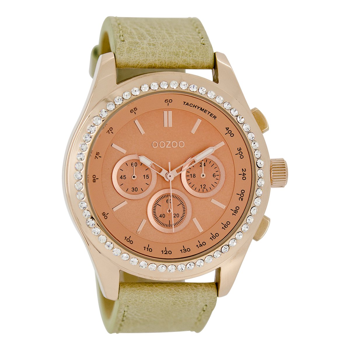 OOZOO Timepieces - Rosé goudkleurige horloge met zand leren band - C5265