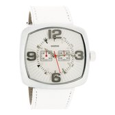 OOZOO Timepieces - Zilverkleurige horloge met witte leren band - C3261