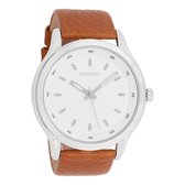OOZOO Timepieces - Zilverkleurige horloge met cognac leren band - C7430