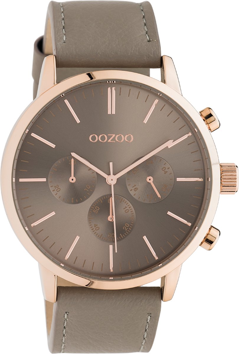 OOZOO Timepieces - Rosé goudkleurige horloge met taupe leren band - C10916