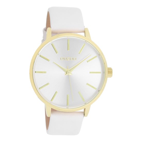 OOZOO Timepieces - Goudkleurige horloge met witte leren band - C10611