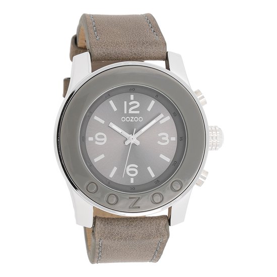 OOZOO Timepieces - Zilverkleurige horloge met grijze leren band - C4567