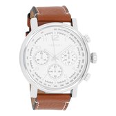 OOZOO Timepieces - Zilverkleurige horloge met bruine leren band - C9455