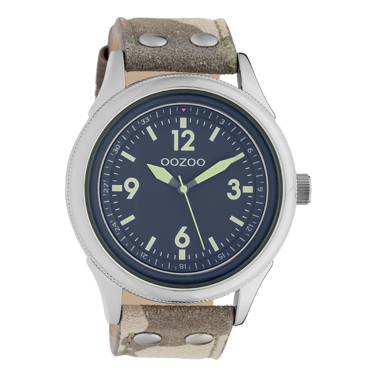OOZOO Timepieces - Zilverkleurige horloge met camouflage leren band - C10353
