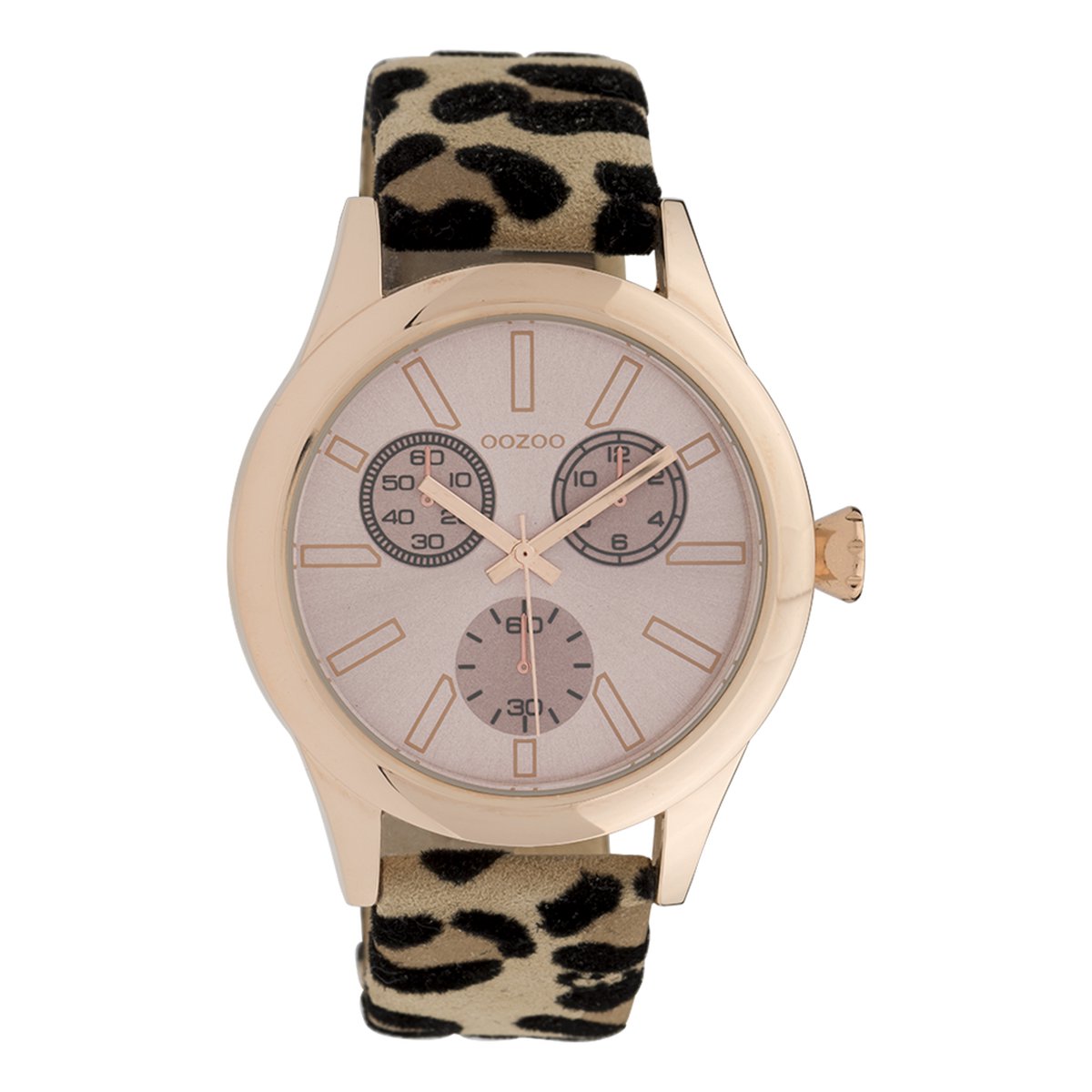 OOZOO Timepieces - Rosé goudkleurige horloge met bruine leren band - C9797