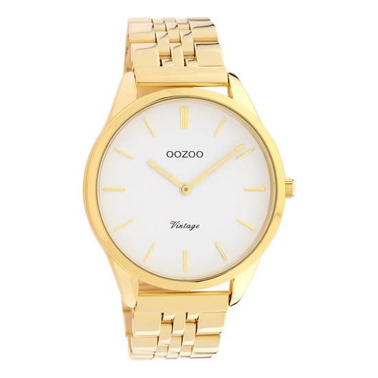 OOZOO Timepieces - Goudkleurige horloge met goudkleurige roestvrijstalen armband - C9985