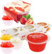 Bubble Tea Toppping | Popping Boba Fruit Pearls | JENI Popping Boba Mixpack - 3 x 130g (Strawberry-Mango-Litchi) + 1 x 490g (Strawberry)