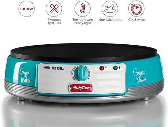 Ariete 0202/01 Pannenkoekenmaker - Crêpemaker - 30 centimeter - Regelbare thermostaat - Inclusief Accessoires - blauw — afbeelding 2