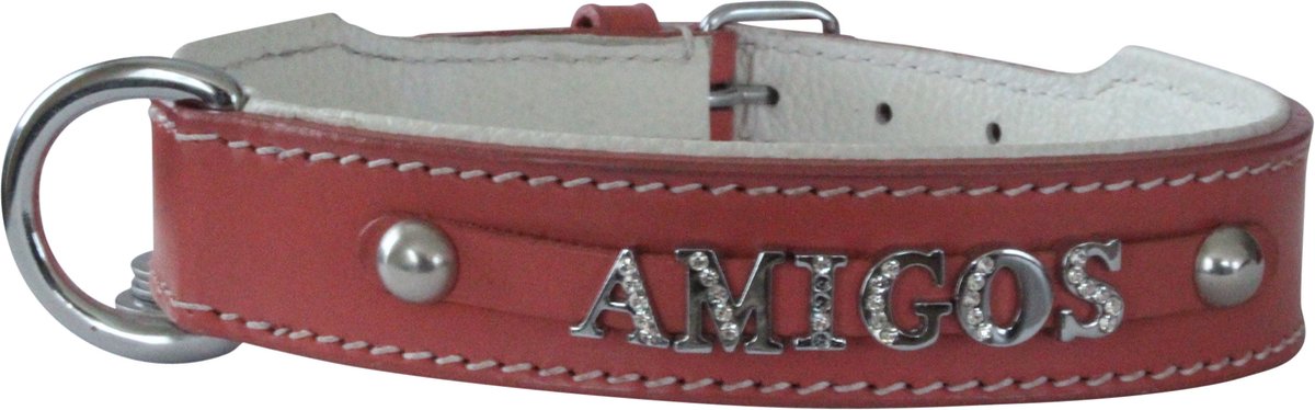 Hondenhalsband met naam van de hond - leder - roze - maat 25 cm
