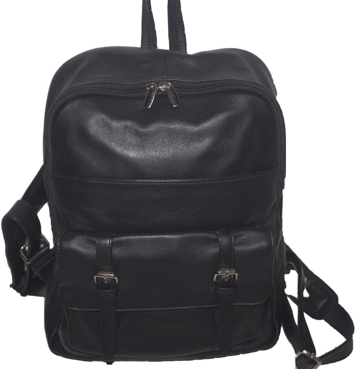 OI zwarte leren Rugzak Martijn / rugtas met rits en ruimte voor laptop / lederen schooltas met laptop vak / zwart leer / 518