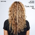 Photos avant/après du type de boucle 3A. Avant : cheveux ondulés. Après : boucles pleines et définies.