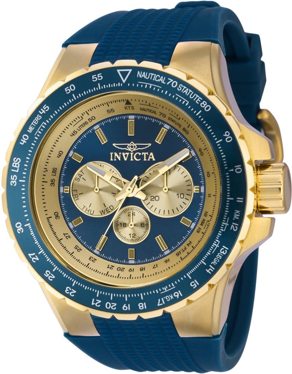 Invicta Aviator 39266 Heren Horloge - Waterdicht - Analoog - Quartz Uurwerk - Roestvrij Staal met blauwe Wijzerplaat - 50mm