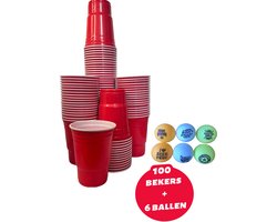 Beerpong bekers - 100 stuks en 6 ballen - Bierpong - American cups - 550 ml - red cups