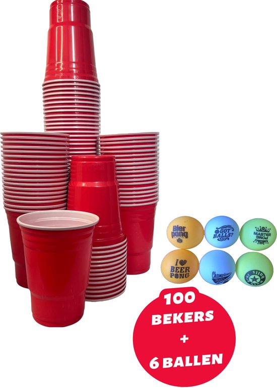 Foto: Beerpong bekers 100 stuks en 6 ballen bierpong american cups 550 ml red cups