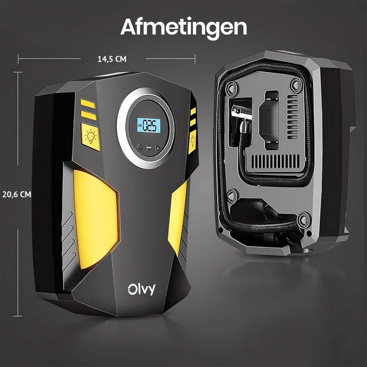 Compressor Bandenpomp - Luchtcompressor 12V - Elektrische Bandenpomp - Fiets/Auto/Motor/Bal/Luchtbed - Met 4 Opzet Stukken van Olvy — cadeau in Tuin & Klussen - foto 7