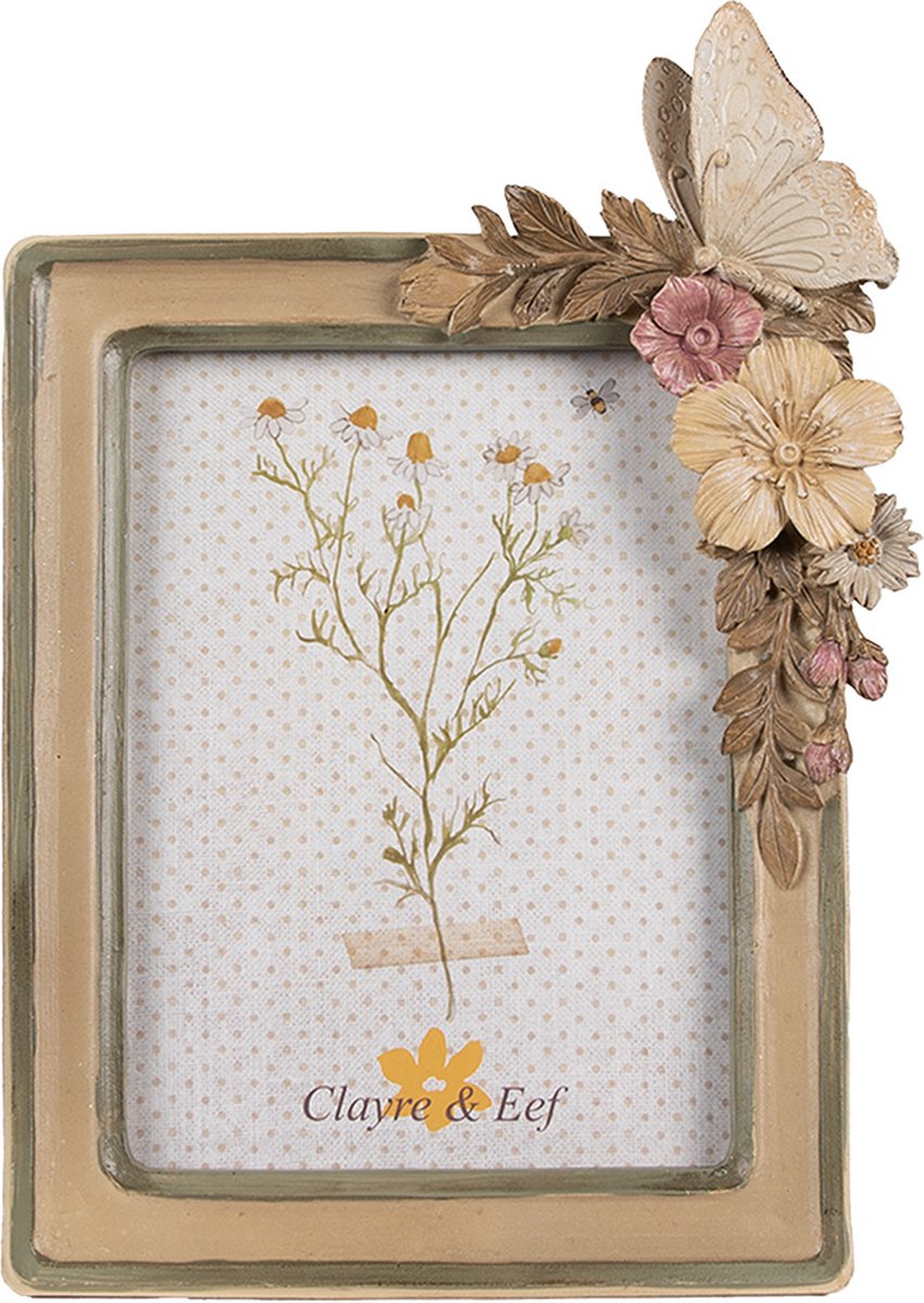 Clayre & Eef Fotolijst 13x18 cm Bruin Beige Polyresin Bloemen