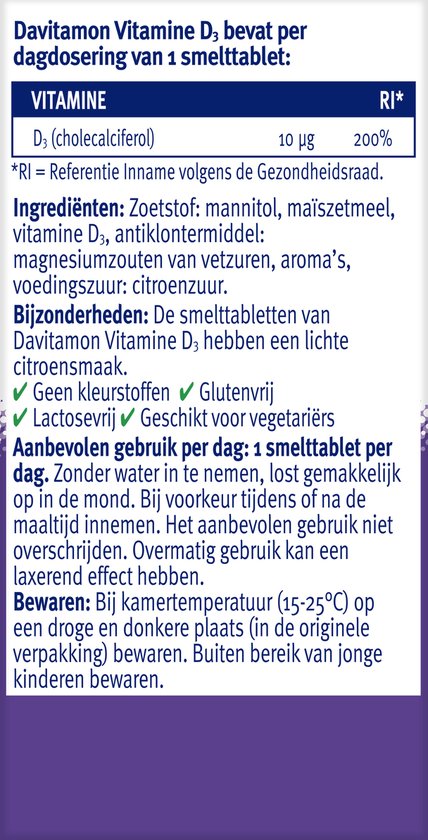 Davitamon Vitamine D Volwassen - vitamine D3 volwassenen - Smelttablet 150 stuks