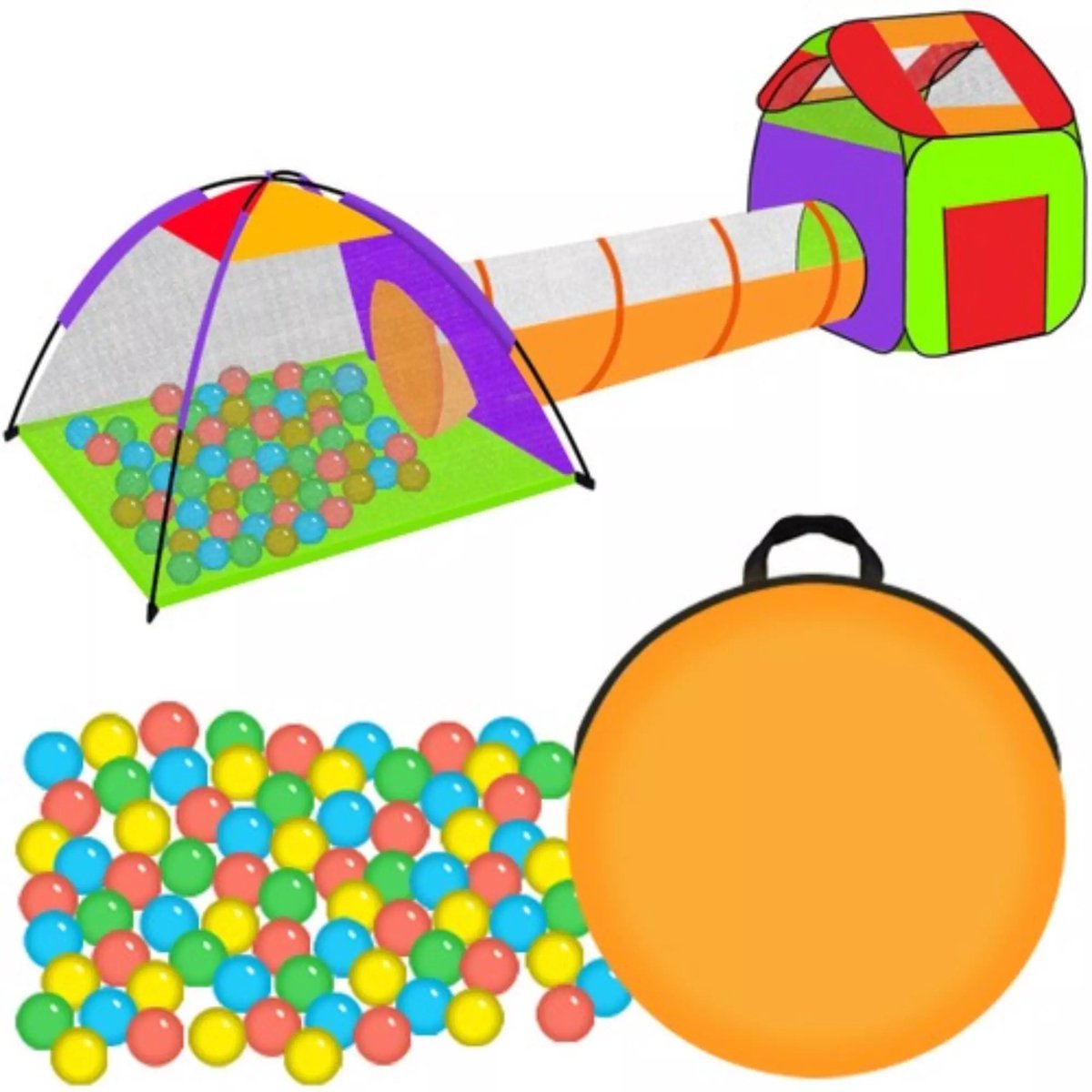 Kindertent met tunnel - 200 ballen - speeltent en kindertent - 3 in 1