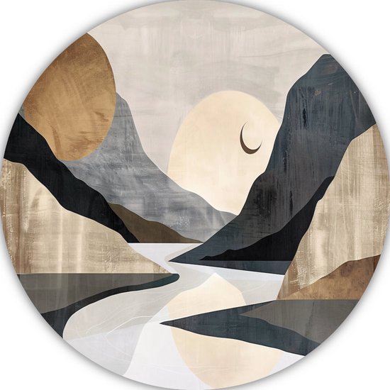 Plaque murale rivière - Échelle murale nature - Cercle mural Montagnes - Décoration murale moderne - Tableau rond - Décoration murale chambre cercle mural forex 40x40 cm