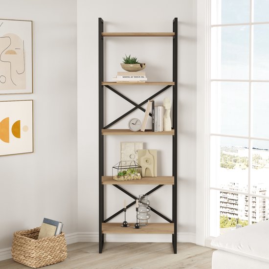 Boekenkast Vehmaa schap staal 188x90x30 cm wit [en.casa