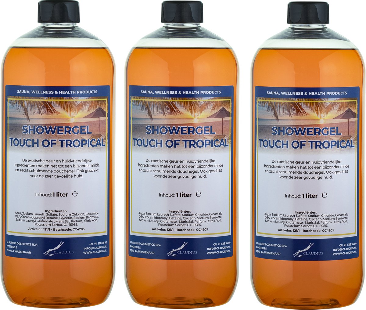 Goedkoopste Douchegel Touch of Tropical 1 liter - set van 3 stuks - Showergel