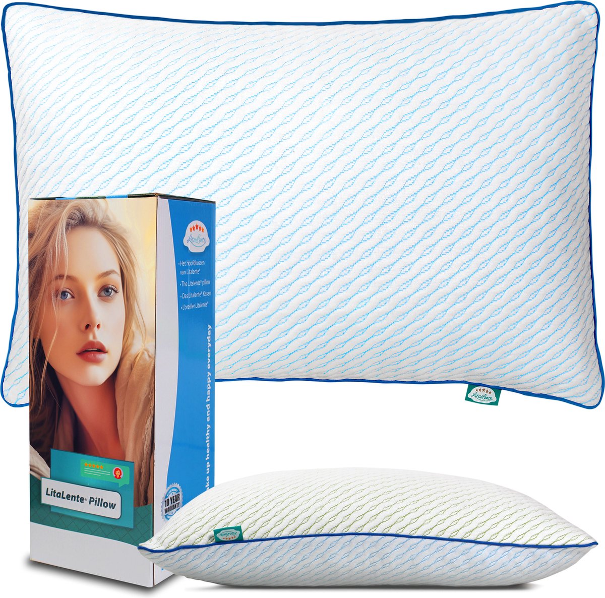 Litalente Hoofdkussen - Memory Foam Hoofdkussen - Bamboe kussen - Hoofdkussen Bamboe Tijk - Traagschuim kussen - Cool Comfort - 10 jaar garantie - Zacht, Koel & Drukverlagend - + 200g Extra Foam - Afstelbaar - Voor alle type slapers