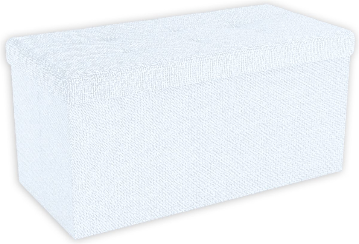 Intirilife Opvouwbare bank 76x38x38 cm in SNOW WHITE - Zitkubus met opbergruimte en deksel van stof met holtes - Zitkubus voetensteun opbergbox kist zitkruk