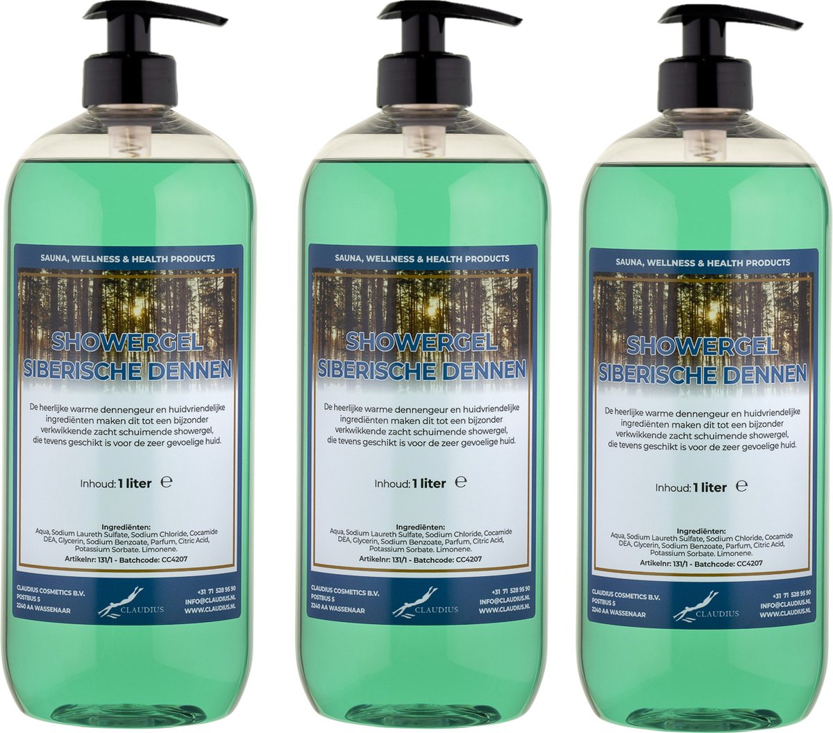 Goedkoopste Douchegel Siberische Dennen 1 liter - set van 3 stuks - met gratis pomp - Showergel
