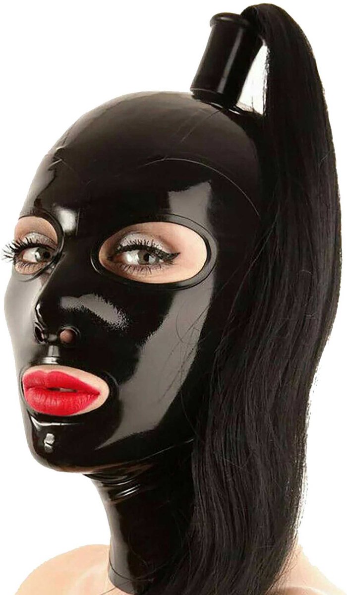 Goedkoopste Fetisj latex masker met staart - One size voor L t/m XXL - Sex masker - Seks BDSM - Rubber - 4MM dik - Extra staart functie voor controle