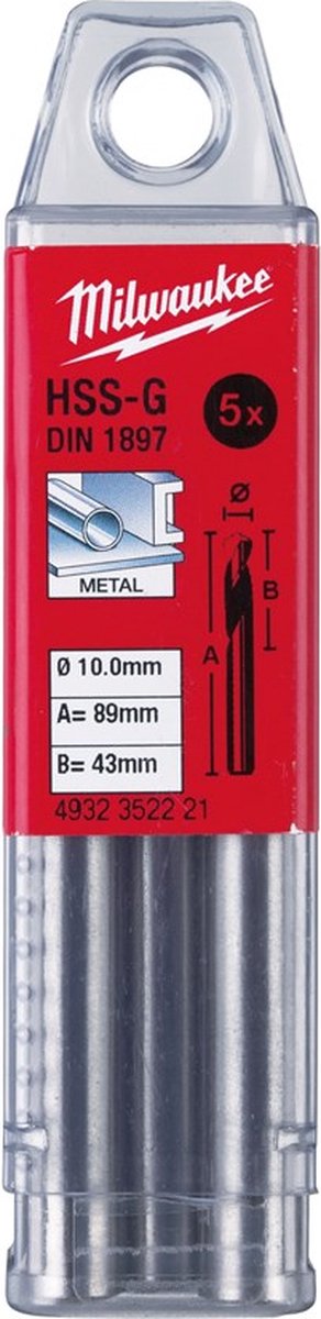 Milwaukee Metaalboren HSS-Ground kort - DIN 1897 - 5 en 10 stuks HSSGS 10,00 x 89-5 stuks - 4932352221