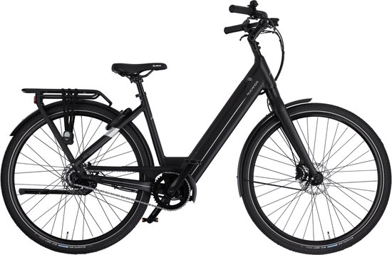 Foto: Rucanor urban elektrische fiets e bike 28 inch 49 cm achterwielmotor trapkrachtsensor hydraulische schijfremmen matzwart